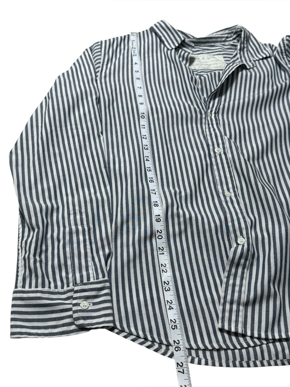 Grant & Grace The Monte Carlo Sun Washed Gray White Stripe Button Front Shirt XL - Picture 13 of 16